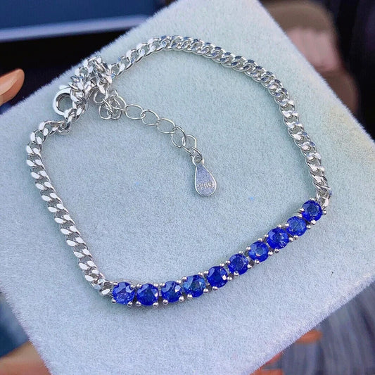 Bright Blue Sapphire Cuban Chain Bracelet, Women's Sterling Silver Sapphire Bracelet, Sapphire Bracelet, Natural Sapphire Bracelet, Women's Sapphire Tennis Bracelet, Women's Sapphire Bracelet, Sapphire Gemstone Bracelet, Sterling Silver Sapphire Bracelet, Natural Sapphire Jewelry, September Birthstone Sapphire, Blue Sapphire Bracelet, Blue Sapphire Bracelet, Women's Sapphire Jewelry, September Birthstone Jewelry, September Birthstone, Sapphire Meaning, Sapphire Metaphysical Properties, Bright Blue Sapphire