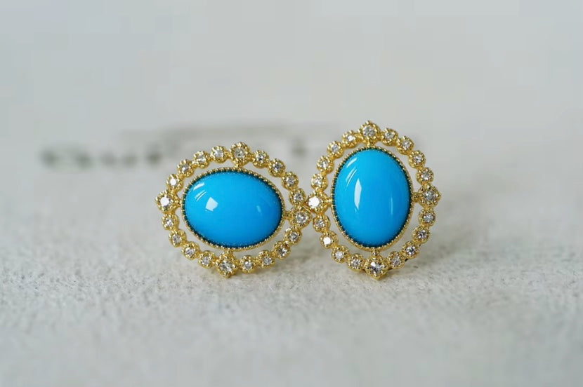 18k Yellow Gold Turquoise Stud Earrings, Natural Turquoise Diamond Earrings, High Quality Turquoise Earrings, Turquoise & Diamond Earrings 18k Gold, 18k Yellow Gold Turquoise Jewelry, Turquoise Earrings 18k Gold, Turquoise Stud Earrings Yellow Gold, 18k Gold Turquoise Earrings, Yellow Gold Turquoise Earrings, White Gold Turquoise Earrings, Natural Turquoise, Real Turquoise Jewelry for Women, Genuine Turquoise