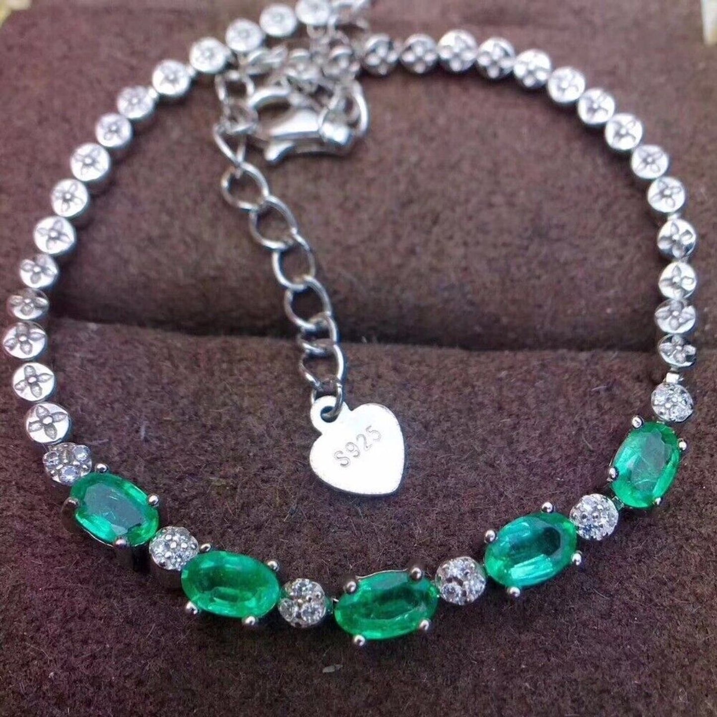 Natural Emerald Tennis Bracelet 3x5mm Platinum Plated