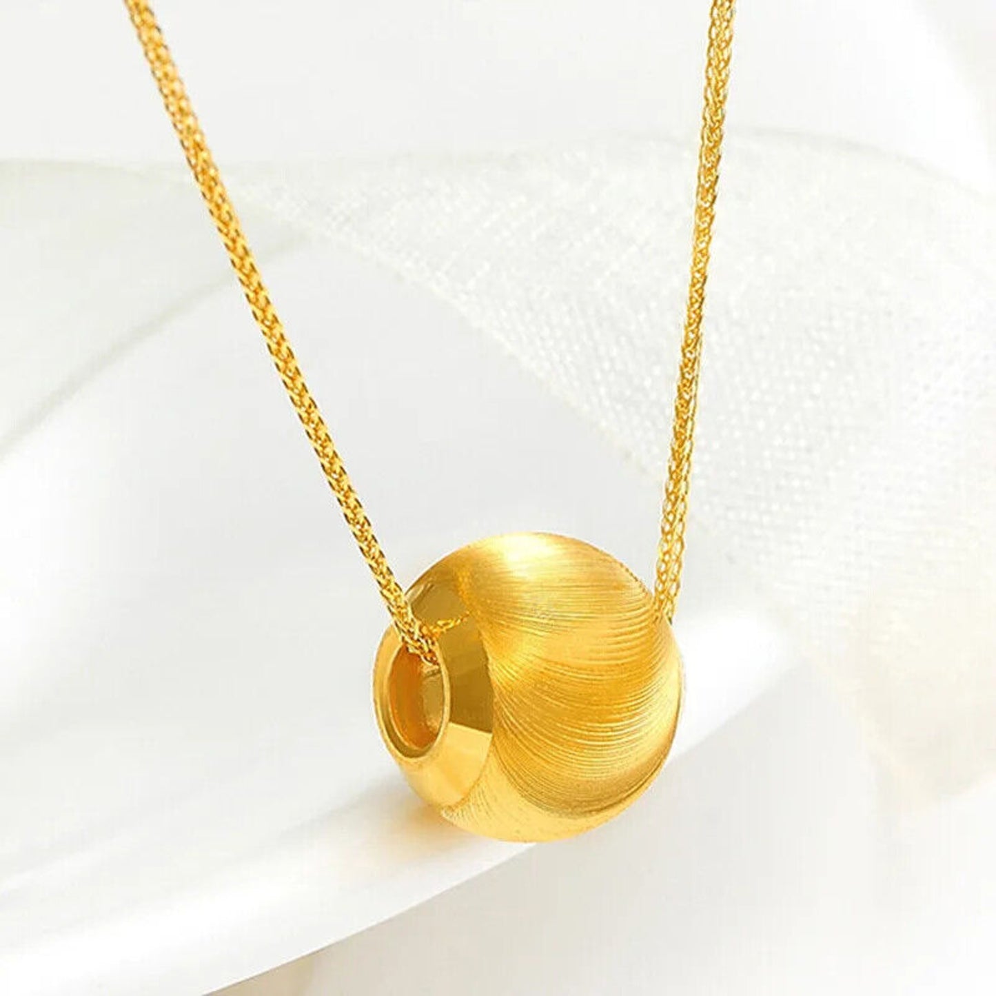 18k Gold Lucky Bead Pendant Necklace, 18k Gold Shiny Bead Necklace Au750