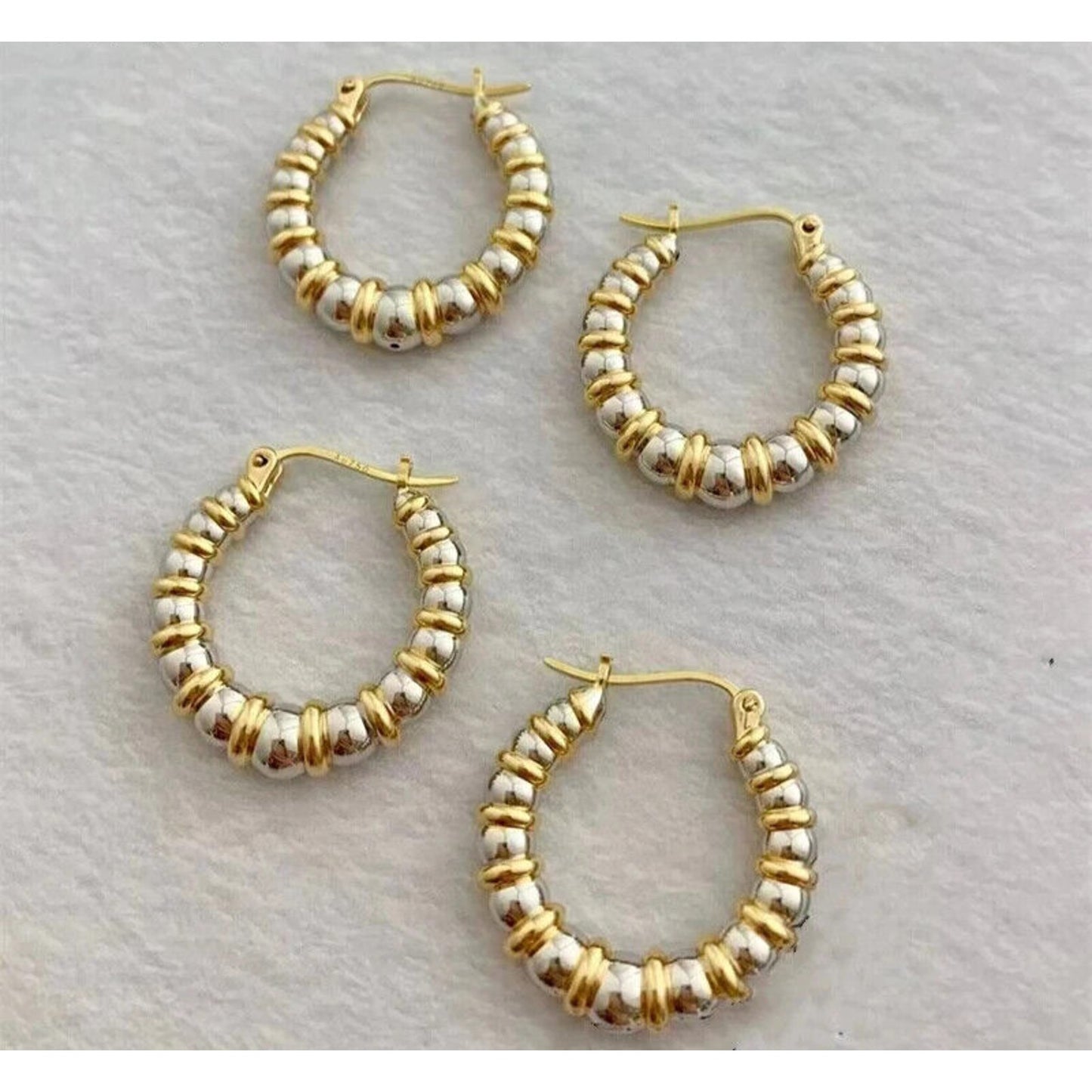 18k Yellow and White Gold Hoop Earrings, Two Tone 18k Gold Hoop Earrings Au750