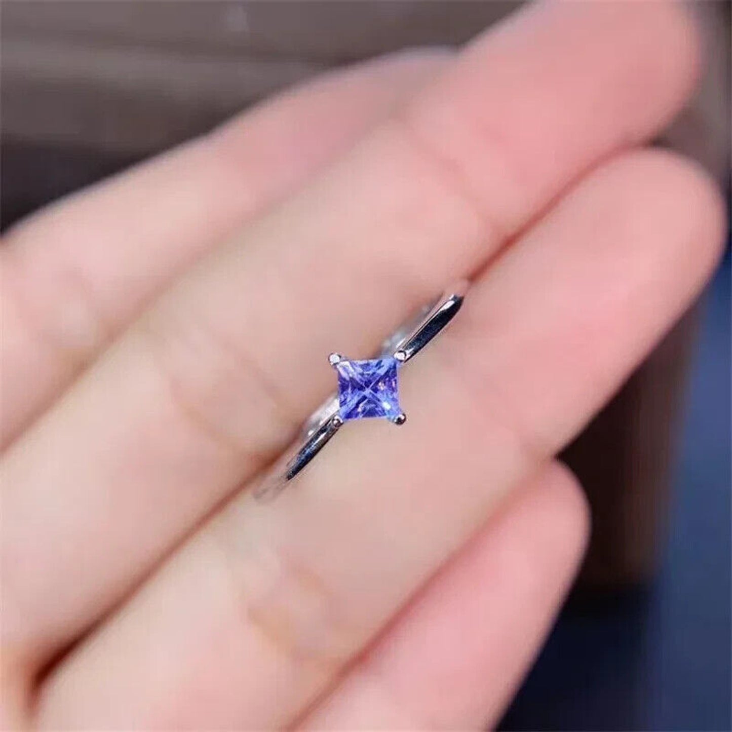 Dainty Purple Tanzanite Square Cut Ring 3.5mm