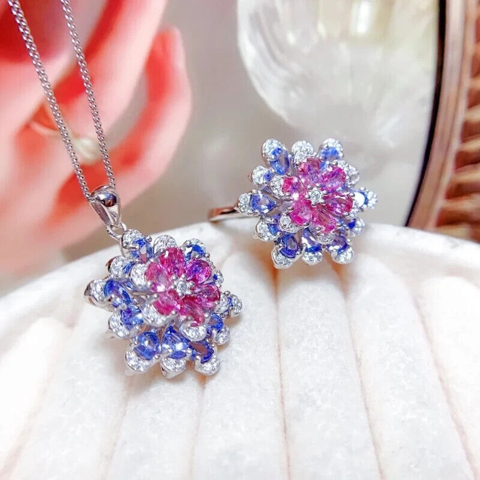 Pink Tourmaline and Tanzanite Jewelry Set, Pink Tourmaline Jewelry Set, Purple Tanzanite Jewelry Set, Tourmaline and Tanzanite, Purple Tanzanite and Pink Tourmaline, Pink Tourmaline Statement Ring, Pink Tourmaline Pendant, Purple Tanzanite Statement Ring, Purple Tanzanite Pendant