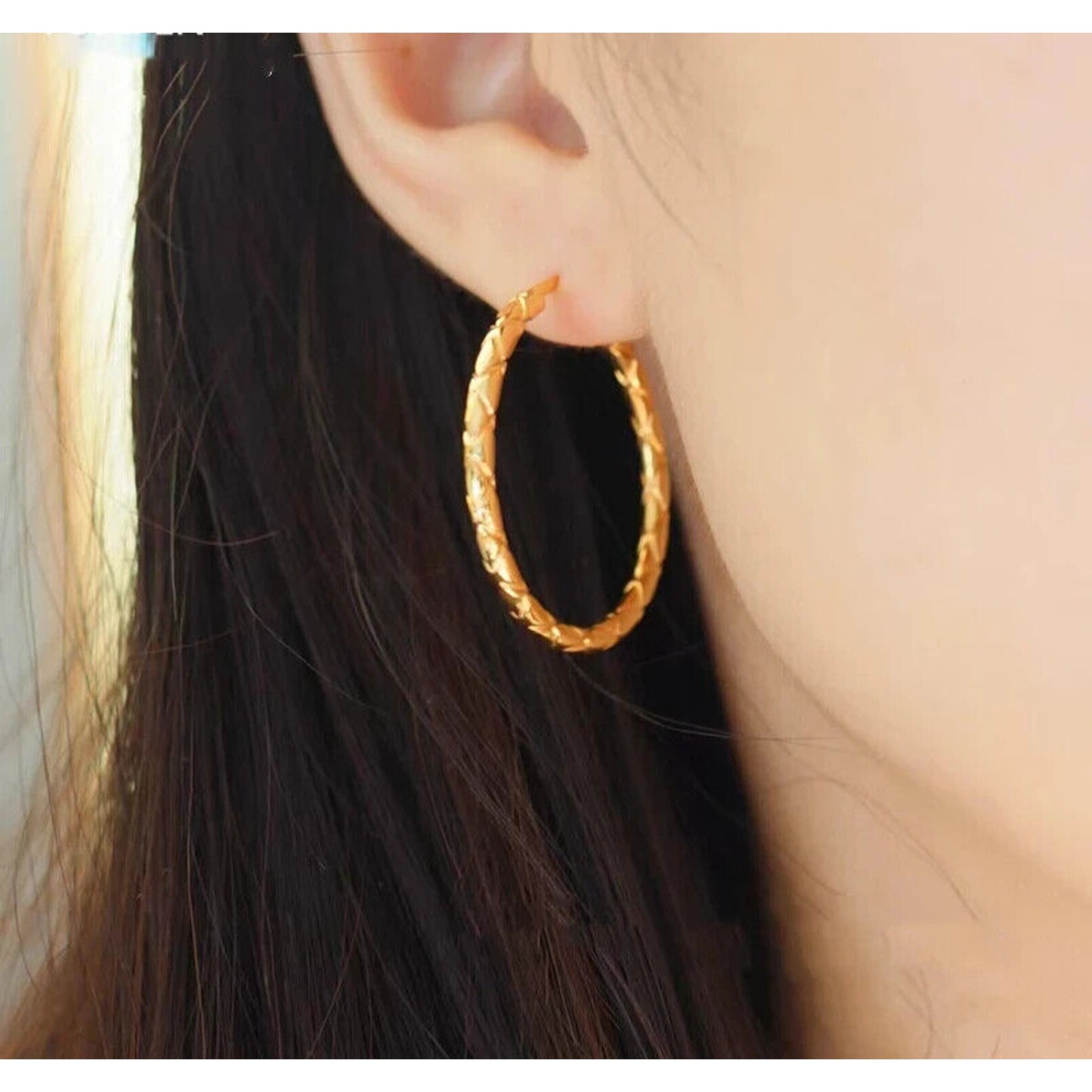 18k Yellow Gold Hoop Earrings 2mm, Large Yellow Gold Hoop Earrings Au750