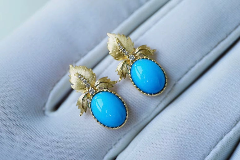 18k Yellow Gold Turquoise Stud Earrings, Natural Turquoise Earrings, High Quality Turquoise Jewelry, Turquoise Earrings 18k Gold, 18k Yellow Gold Turquoise Jewelry, 18k Gold Turquoise Earrings, Yellow Gold Turquoise Earrings, White Gold Turquoise Earrings, Natural Turquoise, Real Turquoise Jewelry for Women, Genuine Turquoise