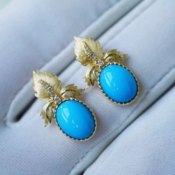 18k Yellow Gold Turquoise Stud Earrings, Natural Turquoise Earrings, High Quality Turquoise Jewelry, Turquoise Earrings 18k Gold, 18k Yellow Gold Turquoise Jewelry, 18k Gold Turquoise Earrings, Yellow Gold Turquoise Earrings, White Gold Turquoise Earrings, Natural Turquoise, Real Turquoise Jewelry for Women, Genuine Turquoise