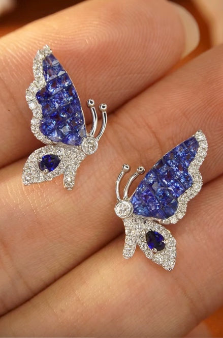 Natural Blue Sapphire & Diamond Butterfly Stud Earrings, Blue Sapphire Butterfly Earrings, Natural Sapphire Stud Earrings, Sapphire Earrings 18k White Gold, Sapphire Diamond Earrings, Diamond & Sapphire Earrings, Natural Diamond and Sapphire Earrings, Natural Sapphrie and Diamond Earrings, Natural Sapphire & Diamond Earrings, Genuine Blue Sapphire, Natural Blue Sapphire, Diamond Butterfly Earrings, Blue Butterfly Earrings, Solid Gold Butterfly Earrings, Butterfly Stud Earrings, Natural Sapphire Earrings