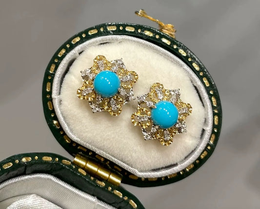 18k Yellow Gold Turquoise Stud Earrings, Natural Turquoise Diamond Earrings, High Quality Turquoise Earrings, Turquoise & Diamond Earrings 18k Gold, 18k Yellow Gold Turquoise Jewelry, Turquoise Earrings 18k Gold, Turquoise Stud Earrings Yellow Gold, 18k Gold Turquoise Earrings, Yellow Gold Turquoise Earrings, White Gold Turquoise Earrings, Natural Turquoise, Real Turquoise Jewelry for Women, Genuine Turquoise