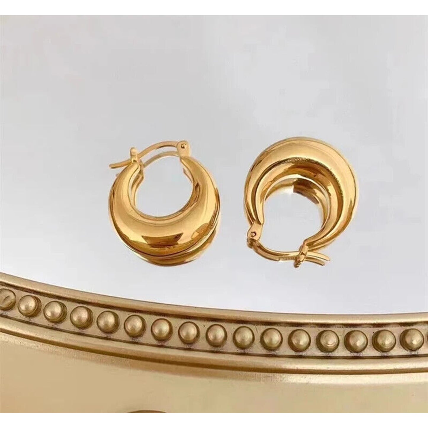 18k Gold Hoop Earrings, Thick Hoop Earrings Solid Yellow Gold Au750 18k Gold