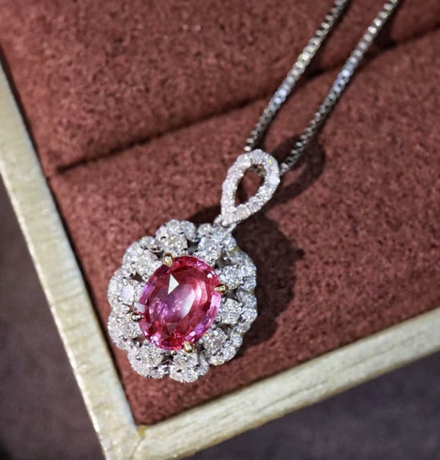 1.50Ct Pink Sapphire & Diamond Pendant Necklace 18K White Gold, Pink Sapphire & Diamond Pendant Necklace 18K White Gold, Pink Sapphire, Pink Sapphire Necklace, Pink Sapphire Pendant Necklace, Sapphire Necklace, Sapphire Pendant Necklace, White Gold Sapphire Pendant, White Gold Sapphire Necklace, Natural Sapphire, Natural Sapphire Pendant, Natural Pink Sapphire, Pink Sapphire, Pink Sapphire & Diamond, Sapphire & Diamond, Sapphire & Diamond Pendant, Natural Diamond and Sapphire, Sapphire Diamond Pendant