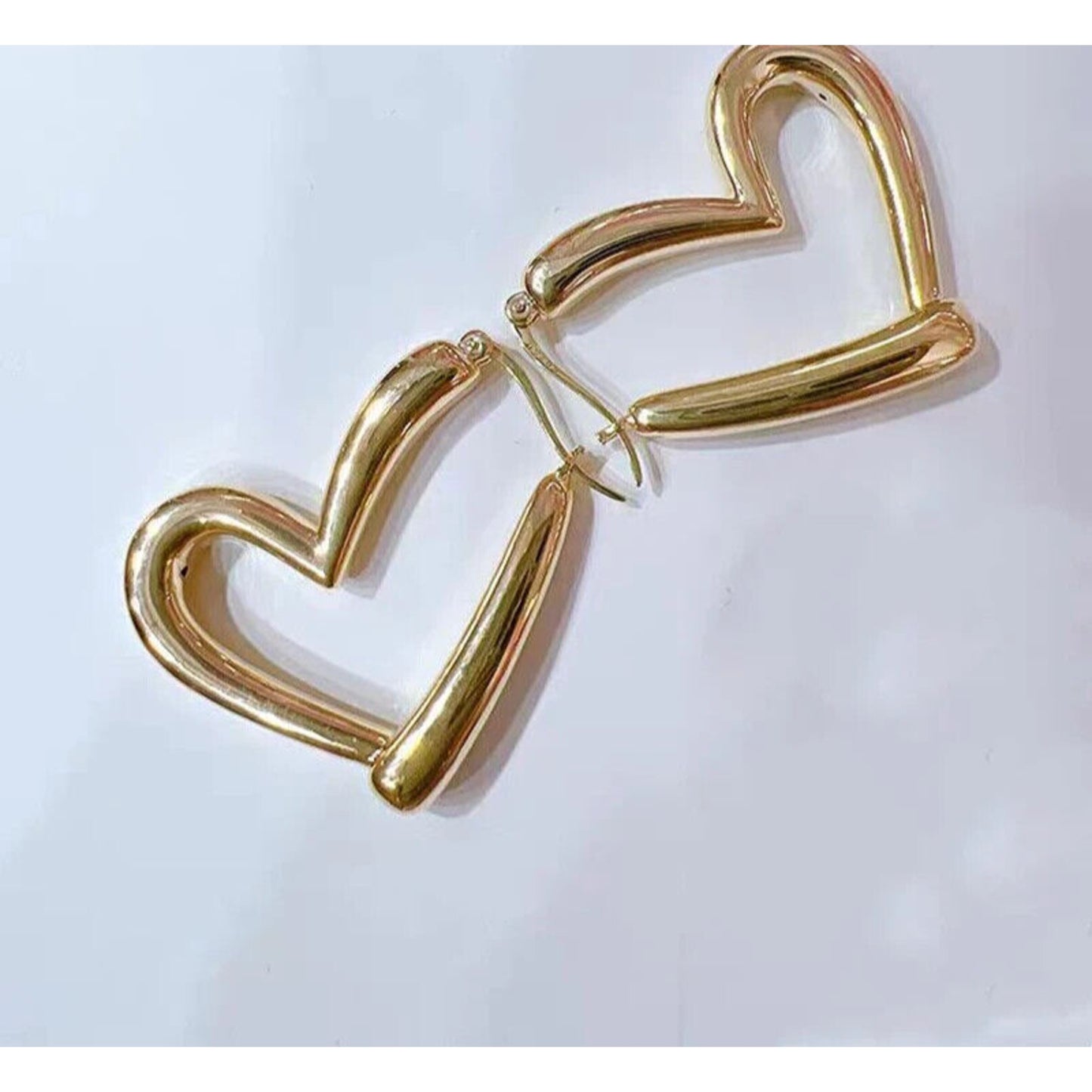 18k Yellow Gold Heart Hoop earrings, Heart Shaped Hoop Earrings Au750