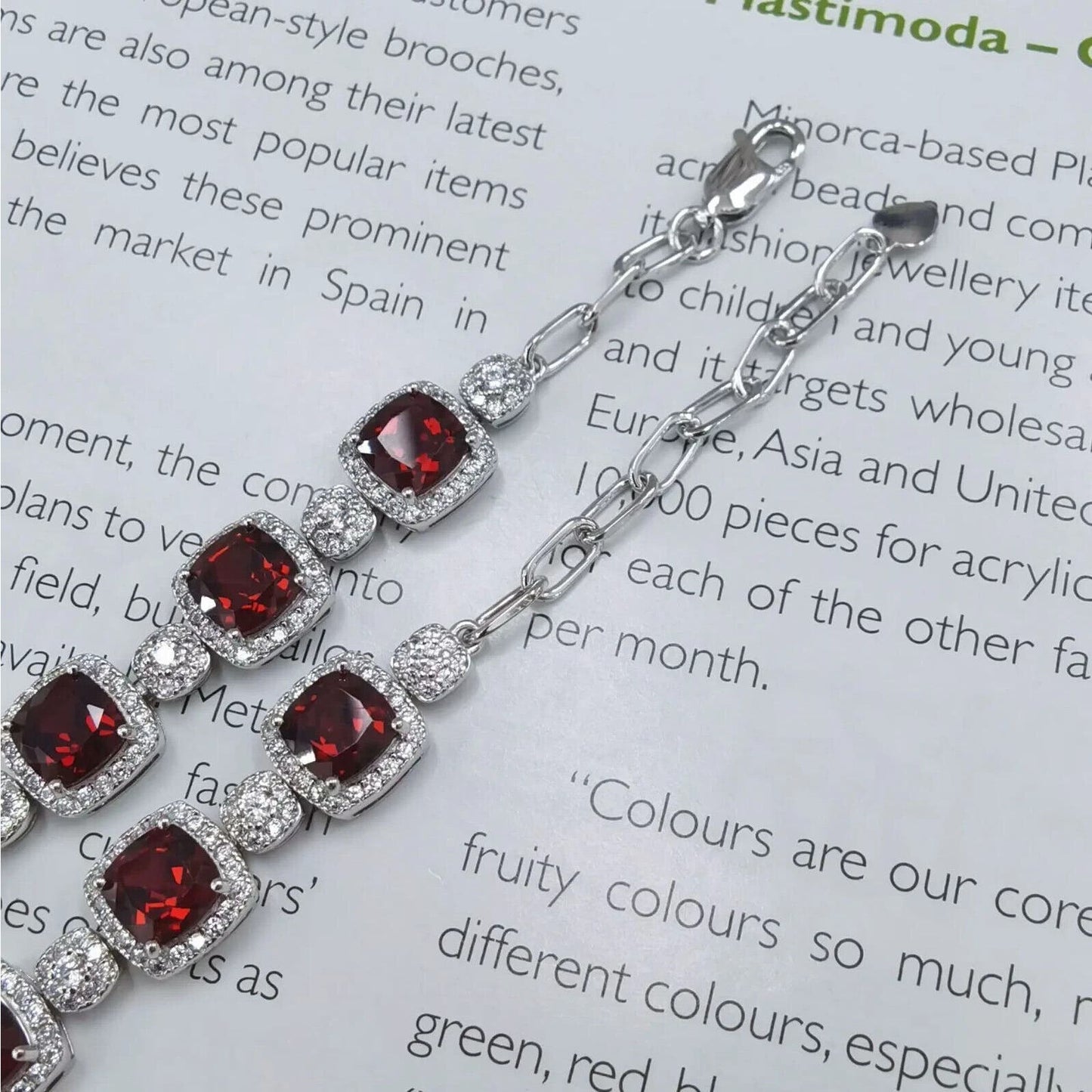 Cushion Cut Red Garnet Tennis Bracelet 6mm Platinum Plated