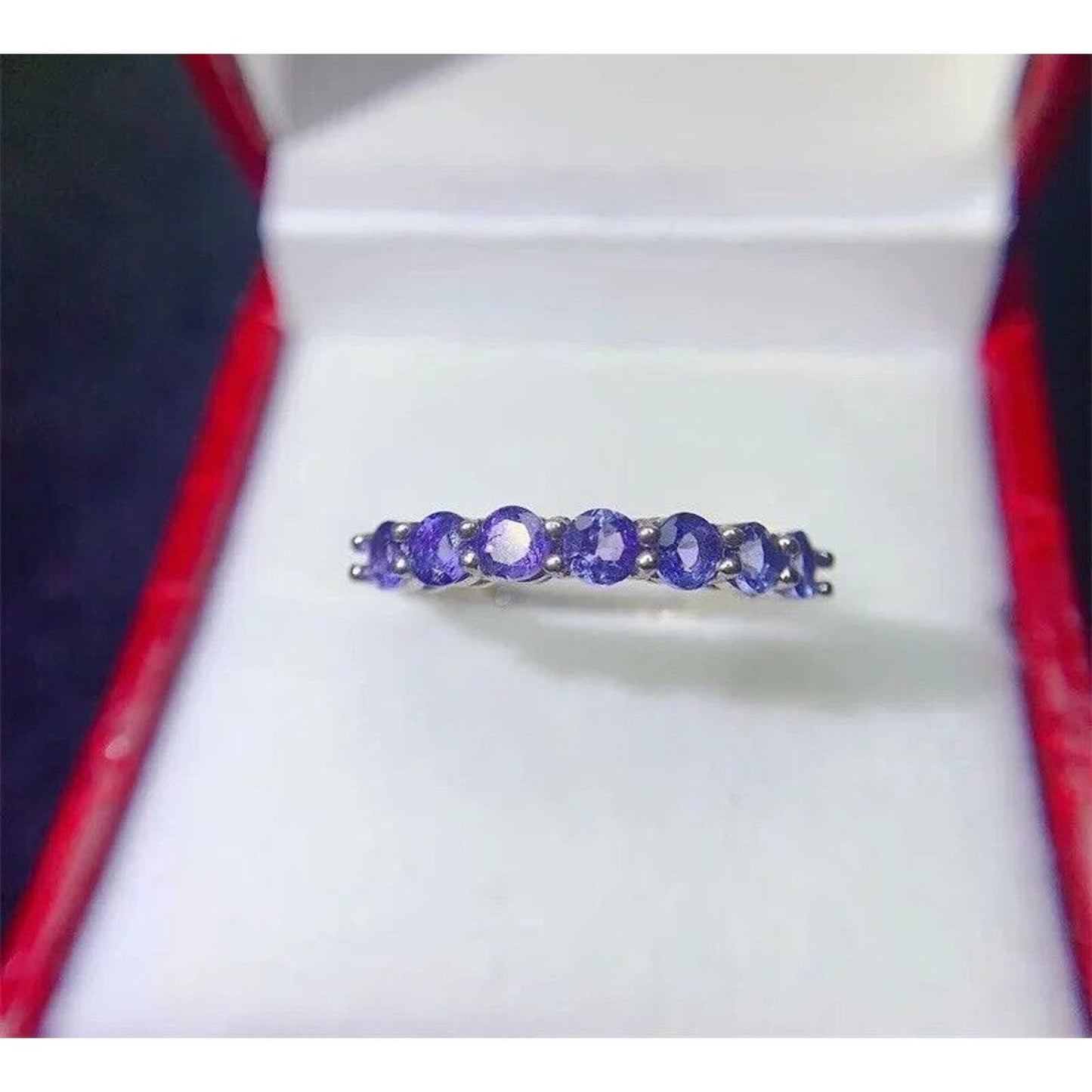 VVS1 Purple Tanzanite Band Ring 3mm Platinum Plated