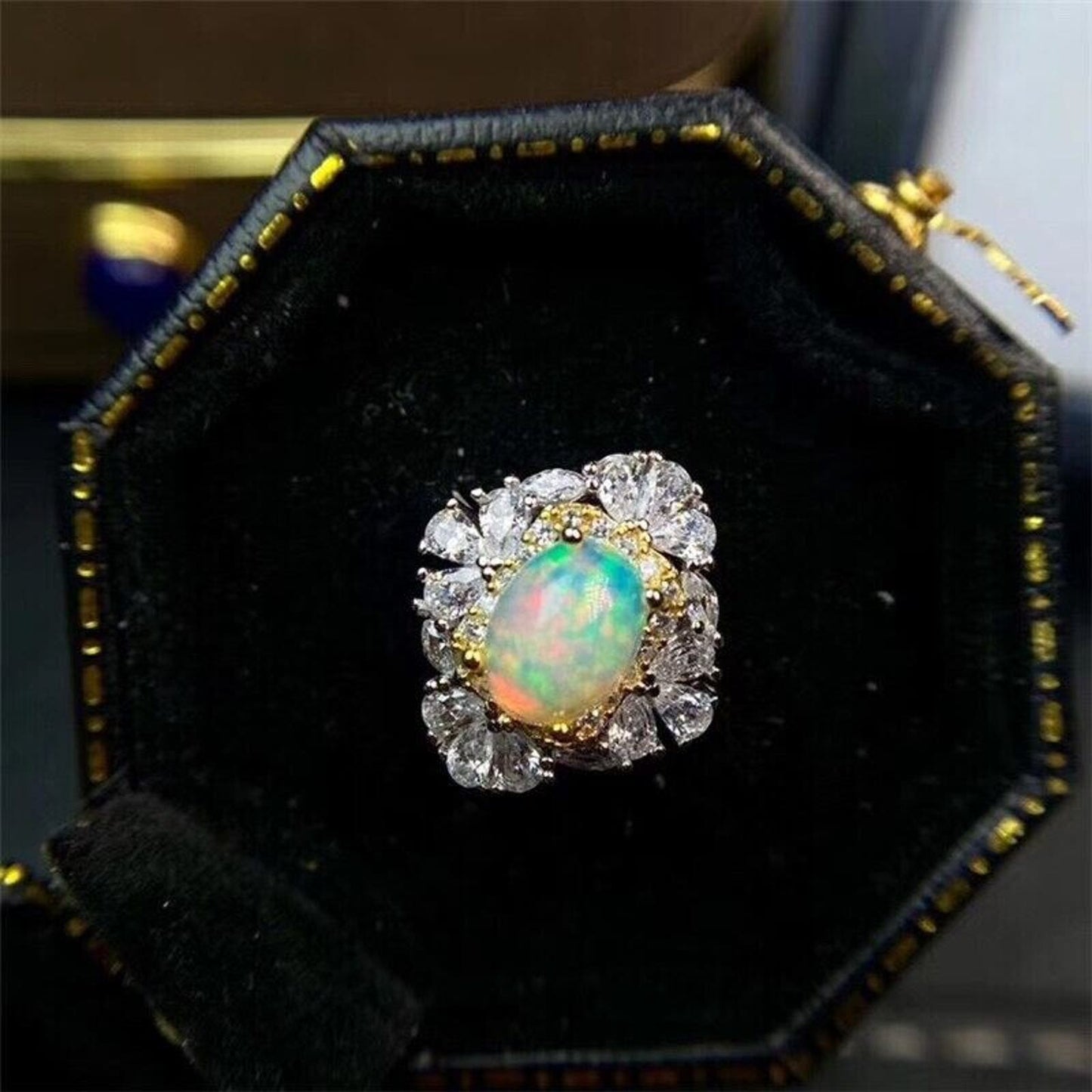 White Fire Opal Ring, 6x8 Opal Ring Jewelry, White Fire Opal Ring, Vintage