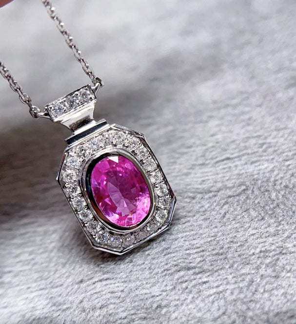 1.1Ct Natural Pink Sapphire & Diamond Pendant Necklace 18K White Gold, Pink Sapphire & Diamond Pendant Necklace 18K White Gold, Pink Sapphire, Pink Sapphire Necklace, Pink Sapphire Pendant Necklace, Sapphire Necklace, Sapphire Pendant Necklace, White Gold Sapphire Pendant, White Gold Sapphire Necklace, Natural Sapphire, Natural Sapphire Pendant, Natural Pink Sapphire, Pink Sapphire, Pink Sapphire & Diamond, Sapphire & Diamond, Sapphire & Diamond Pendant, Natural Diamond and Sapphire, Sapphire Diamond