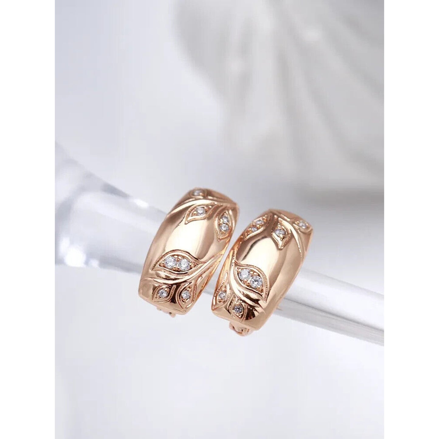 14k Rose Gold Plated Zircon Clip Earrings, 14k Rose Gold Earrings