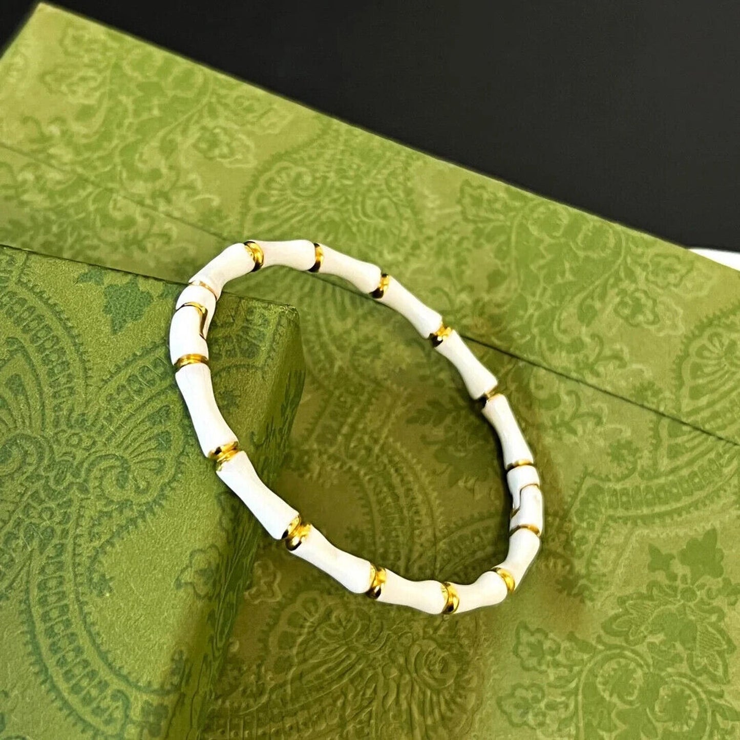 Luxury White and Gold Bamboo Bangle Bracelet, White Bamboo Bangle