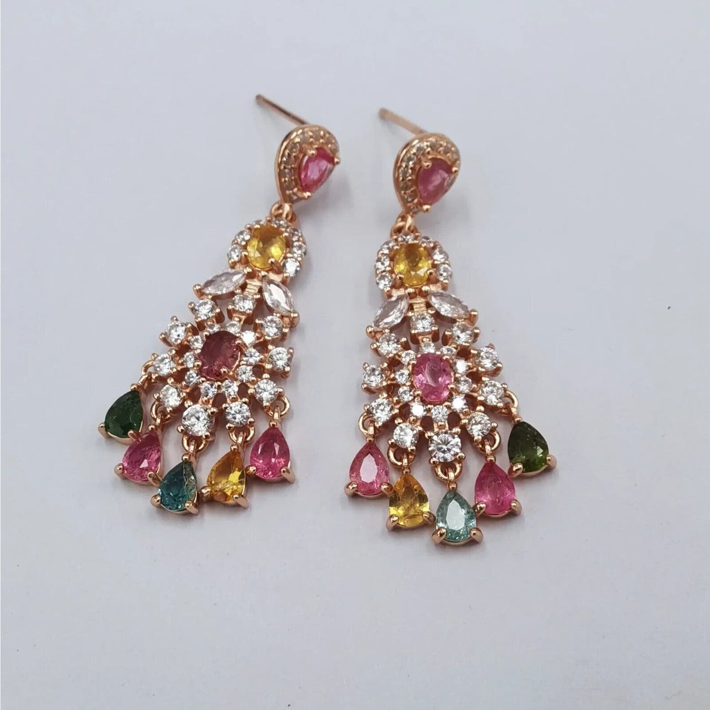 Tourmaline Chandelier Dangle Earrings Rose Gold