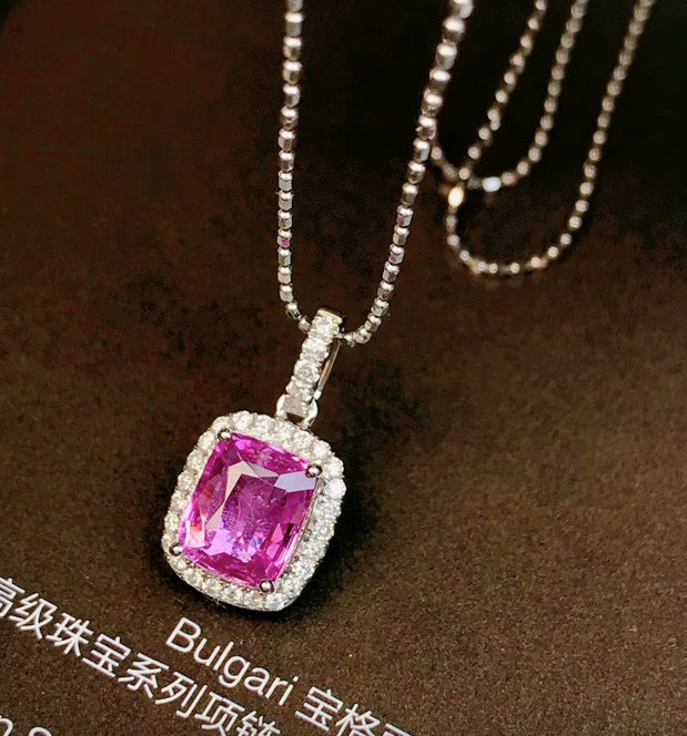 1.17Ct Cushion Cut Pink Sapphire & Diamond Pendant Necklace 18K White Gold, Pink Sapphire & Diamond Pendant Necklace 18K White Gold, Pink Sapphire, Pink Sapphire Necklace, Pink Sapphire Pendant Necklace, Sapphire Necklace, Sapphire Pendant Necklace, White Gold Sapphire Pendant, White Gold Sapphire Necklace, Natural Sapphire, Natural Sapphire Pendant, Natural Pink Sapphire, Pink Sapphire, Pink Sapphire & Diamond, Sapphire & Diamond, Sapphire & Diamond Pendant, Natural Diamond and Sapphire, Sapphire Diamond