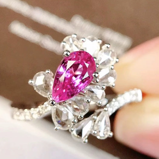 0.88Ct Pear Cut Pink Padparadscha Sapphire & Diamond Ring 18K White Gold, Pear Cut Sapphire, Pink Sapphire, Pear Cut Pink Sapphire, Teardrop, Pink Padparadscha Sapphire and Diamond Ring 18K White Gold, Padparadscha Pink Sapphire Diamond Stud Earrings, Padparadscha Pink Sapphire Jewelry, Natural Padparadscha Pink Sapphire, Pink Sapphire, Natural Pink Sapphire, Genuine Sapphire, Sapphire Engagement Ring, Engagement Ring, Gemstone Engagement Ring, 18k Gold, Yellow Gold Sapphire, White Gold Sapphire