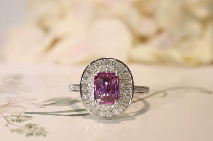 1.10Ct Pink Sapphire & Diamond Engagement Ring 18K White Gold