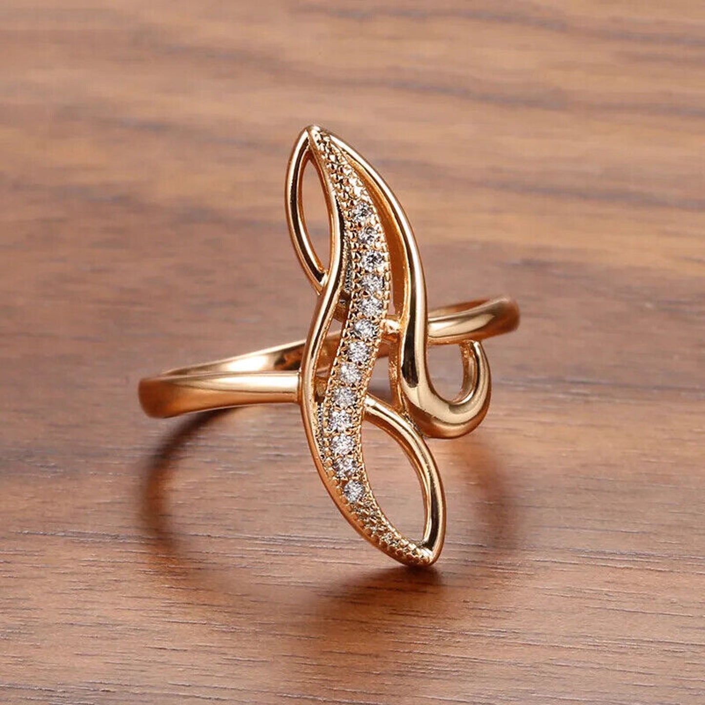 Rose Gold Ring, Shiny Rose Gold Zircon Ring, Women's 585 Rose Gold Ring