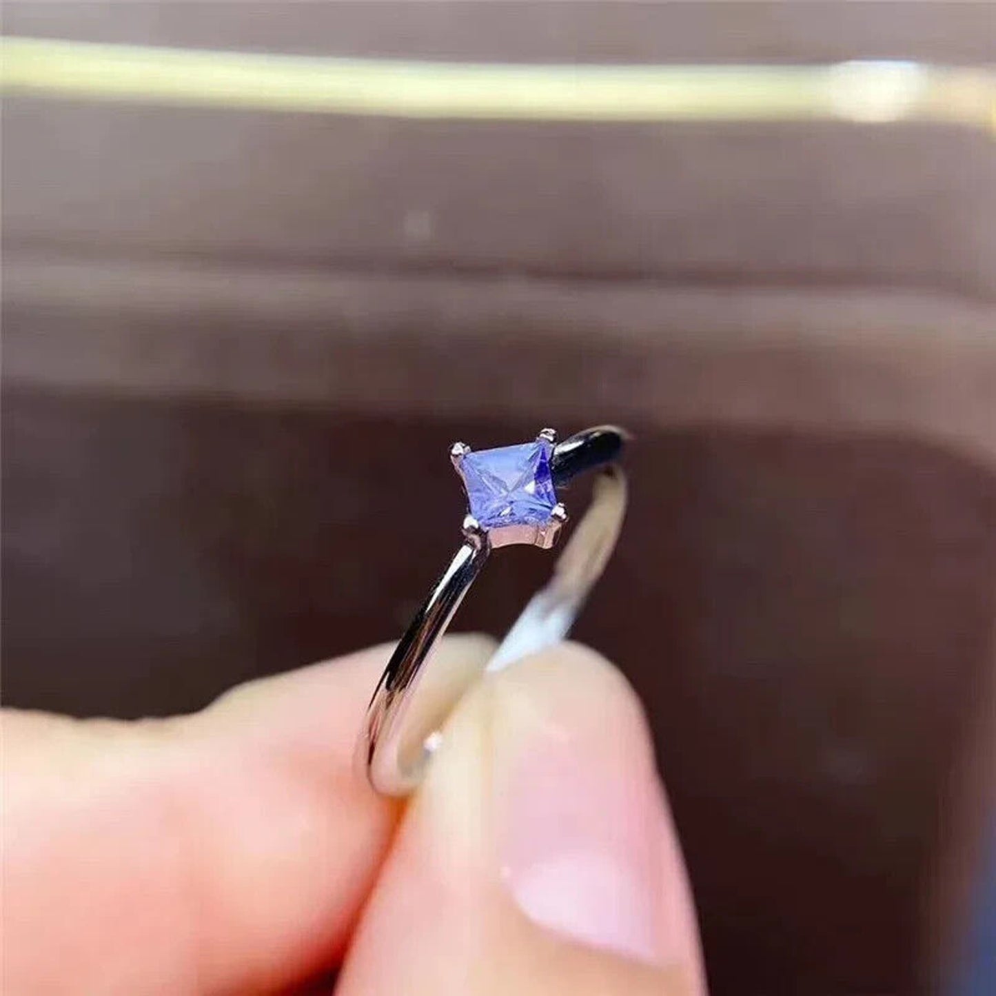 Dainty Purple Tanzanite Square Cut Ring 3.5mm