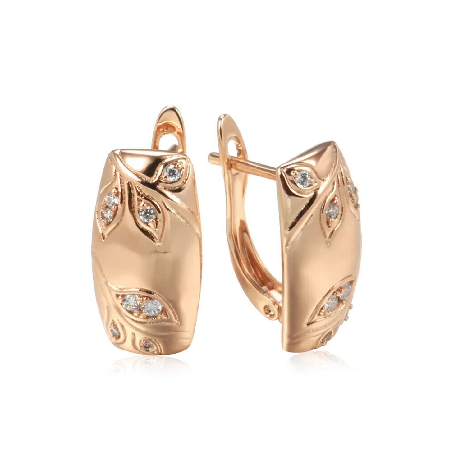 14k Rose Gold Plated Zircon Clip Earrings, 14k Rose Gold Earrings