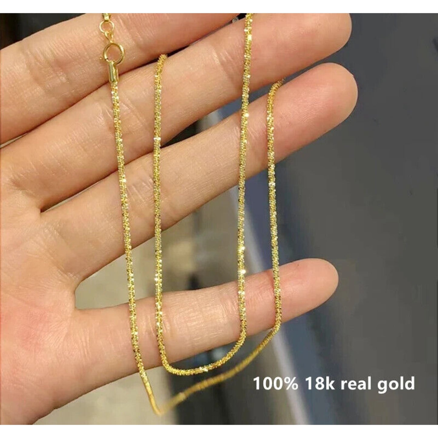 18k Gold Sparkly Necklace Chain, White Gold or Yellow Gold Sparkly Chain Au750