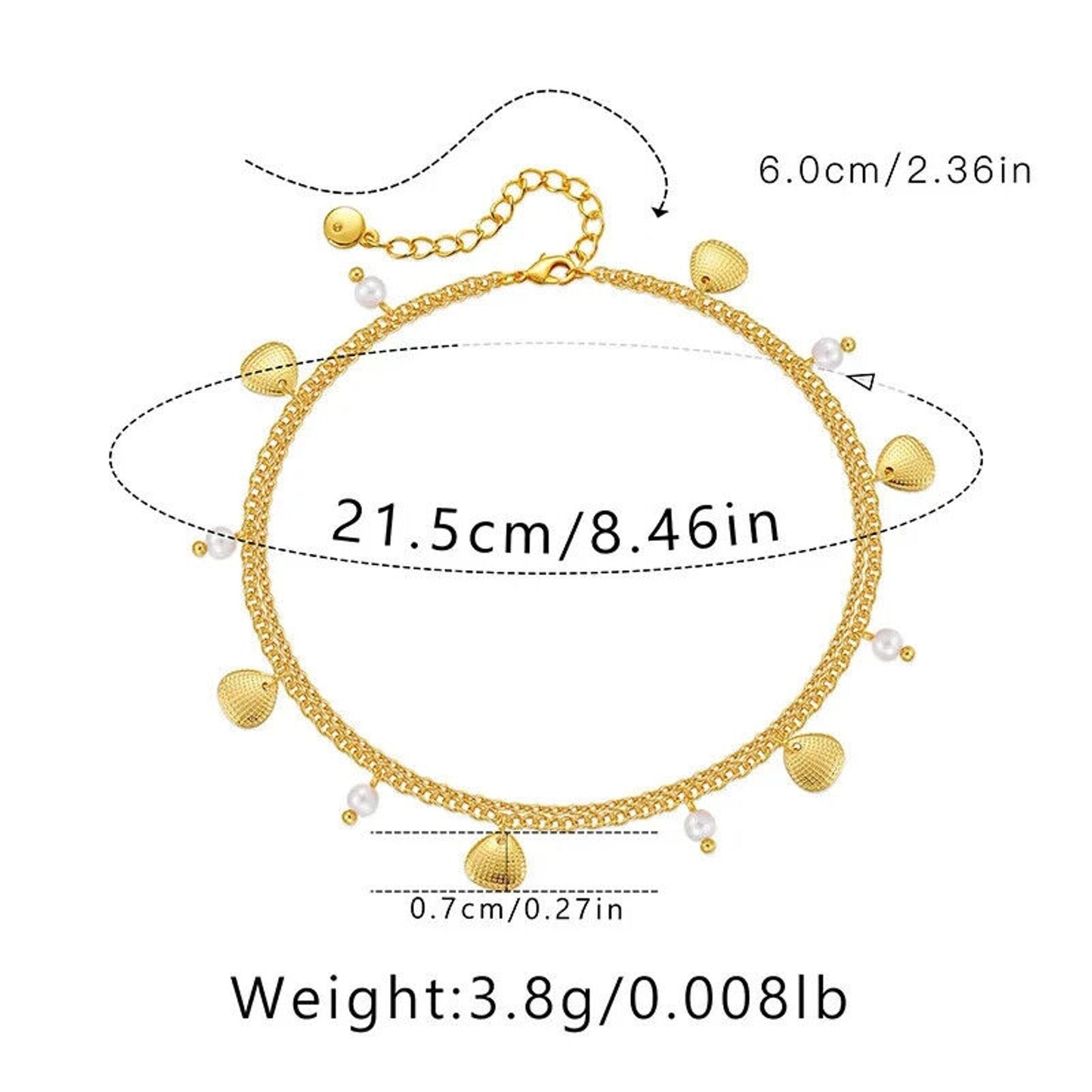 18k Gold Seashell Charm Anklet, 18k Gold Plated Women's Shell Charm Anklet