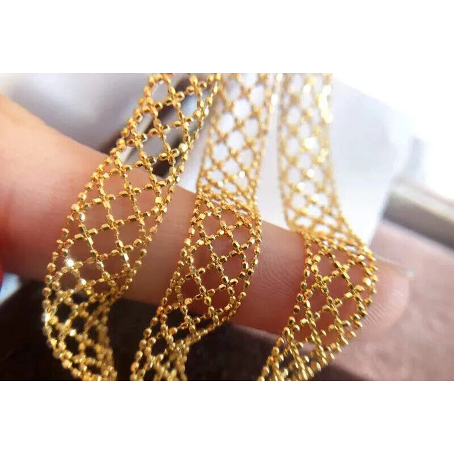 18k Gold Lace Bracelet, Yellow Gold Mesh Bracelet, Women's 18k Gold Lace Au750