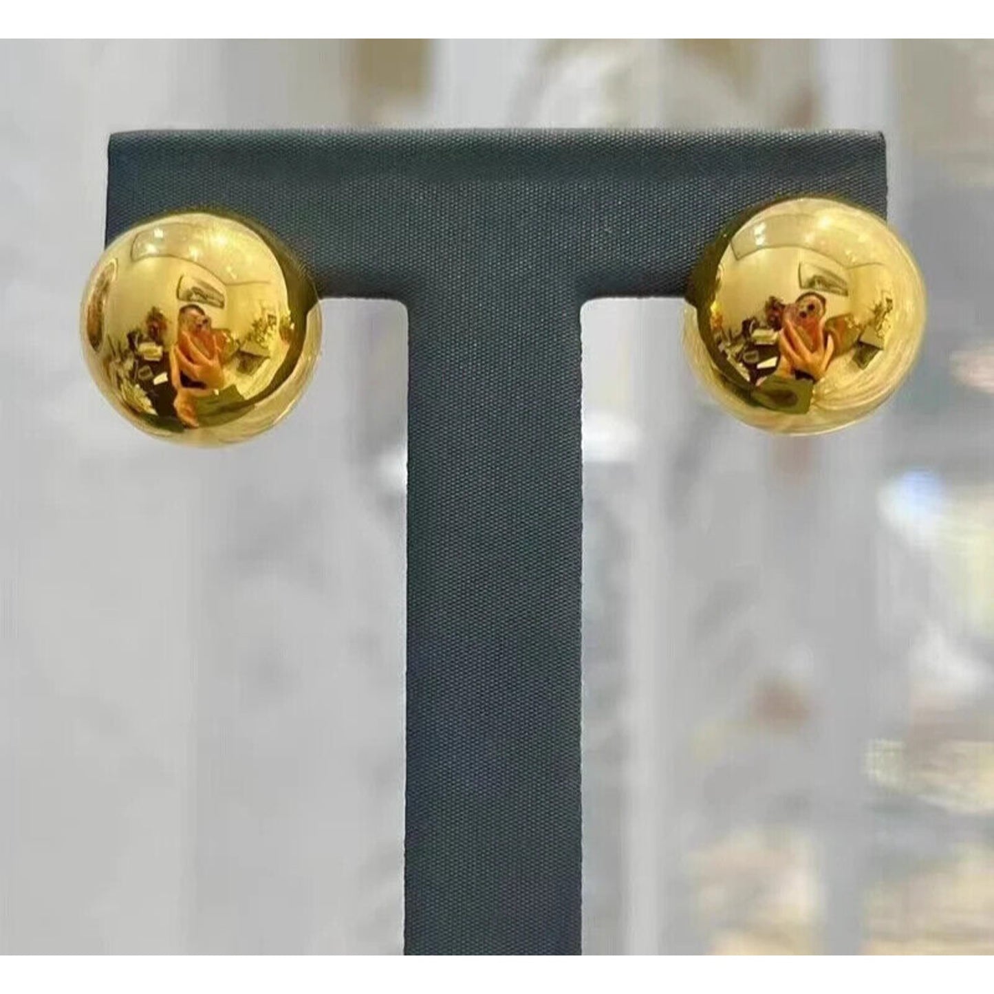 18k Yellow Gold Round Ball Earrings, Large Solid Gold Round Ball Earrings Au750