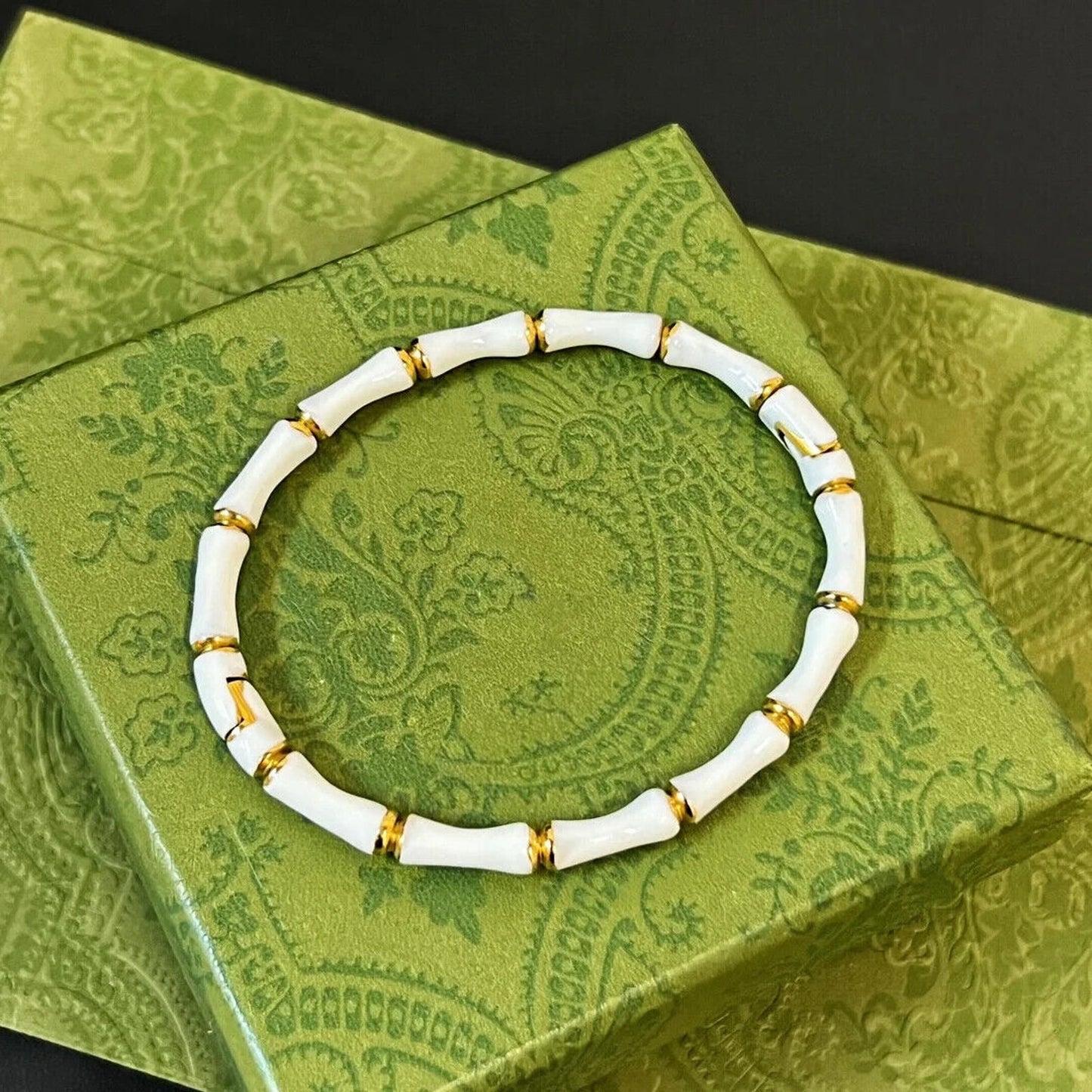 Luxury White and Gold Bamboo Bangle Bracelet, White Bamboo Bangle