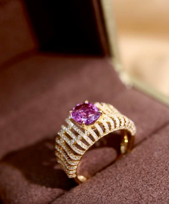 1.55Ct Natural Purple Sapphire Band Ring with Diamond 18k Yellow Gold