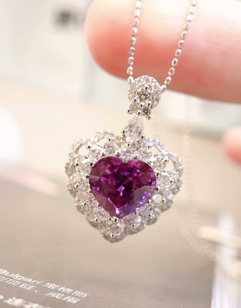 2.12Ct Natural Purple Sapphire & Diamond Heart Necklace 18k White Gold, Sapphire Heart Necklace, Sapphire Heart Pendant, Heart Pendant, Gemstone Heart, Purple Sapphire Necklace, Purple Sapphire Pendant Necklace, Natural Sapphire, Natural Purple Sapphire, Natural Sapphire Pendant, Natural Sapphire Necklace, 18k White Gold, 18k Gold, Gold Sapphire Pendant, Pink Sapphire, Pink Sapphire Pendant, Genuine Sapphire, Sapphire Necklace, Natural Diamond, Diamond Gemstone Pendant, Gemstone Diamond Pendant, Sapphire