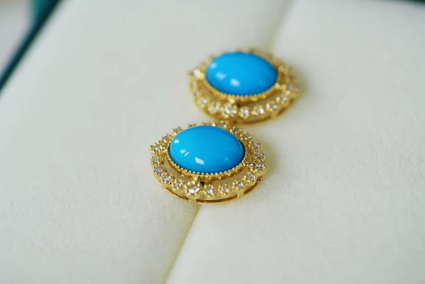 18k Yellow Gold Turquoise Stud Earrings, Natural Turquoise Diamond Earrings, High Quality Turquoise Earrings, Turquoise & Diamond Earrings 18k Gold, 18k Yellow Gold Turquoise Jewelry, Turquoise Earrings 18k Gold, Turquoise Stud Earrings Yellow Gold, 18k Gold Turquoise Earrings, Yellow Gold Turquoise Earrings, White Gold Turquoise Earrings, Natural Turquoise, Real Turquoise Jewelry for Women, Genuine Turquoise