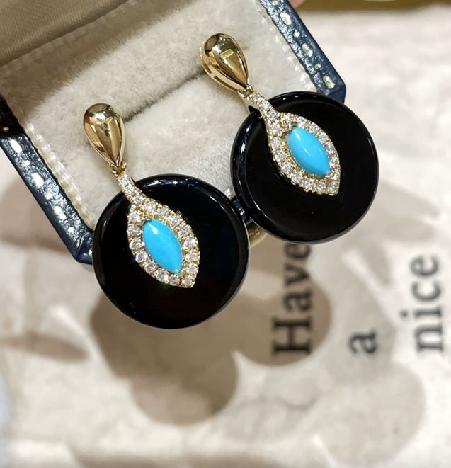 Turquoise and Enamel Earrings, Black Enamel Turquoise Earrings with Diamond, 18k Yellow Gold Turquoise Earrings, Natural Turquoise Diamond Earrings, High Quality Turquoise Earrings, Turquoise & Diamond Earrings 18k Gold, 18k Yellow Gold Turquoise Jewelry, Turquoise Earrings 18k Gold, Turquoise Stud Earrings Yellow Gold, 18k Gold Turquoise Earrings, Yellow Gold Turquoise Earrings, White Gold Turquoise Earrings, Natural Turquoise, Real Turquoise Jewelry for Women, Genuine Turquoise