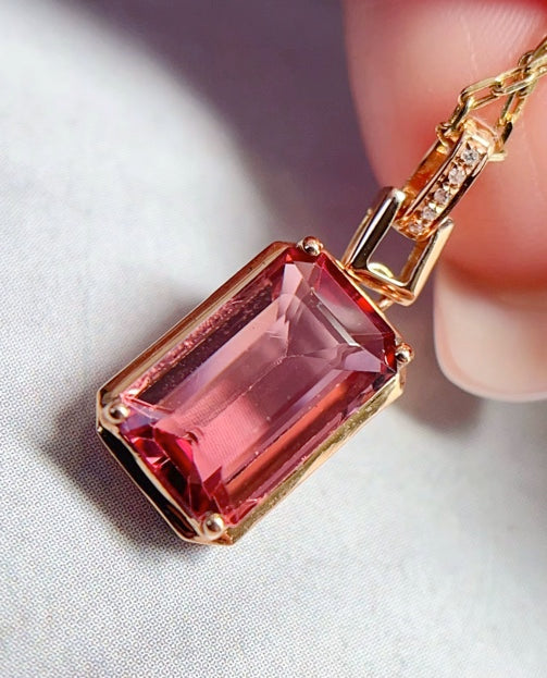 2.5Ct Natural Pink Tourmaline Pendant Necklace 18k Rose Gold, Pink Tourmaline Pendant, Pink Tourmaline Necklace, Pink Tourmaline, Natural Pink Tourmaline, Tourmaline, Brazilian Tourmaline, Natural Tourmaline, Pendant Necklace, 18k Rose Gold, 18k Gold, Natural Tourmaline Pendant Necklace, Emerald Cut Tourmaline, Tourmaline Jewelry For Women, Natural Tourmaline Jewelry, 18k Gold Tourmaline Necklace, Pink Tourmaline Necklace