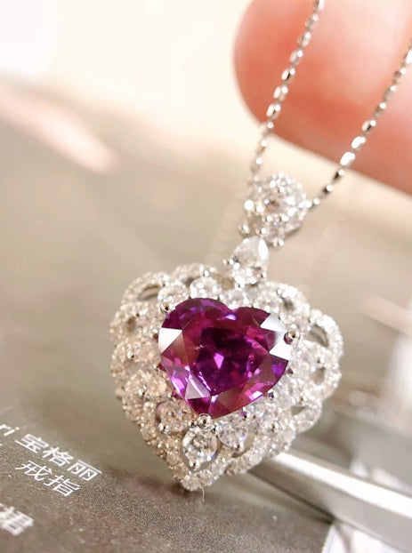 2.12Ct Natural Purple Sapphire & Diamond Heart Necklace 18k White Gold, Sapphire Heart Necklace, Sapphire Heart Pendant, Heart Pendant, Gemstone Heart, Purple Sapphire Necklace, Purple Sapphire Pendant Necklace, Natural Sapphire, Natural Purple Sapphire, Natural Sapphire Pendant, Natural Sapphire Necklace, 18k White Gold, 18k Gold, Gold Sapphire Pendant, Pink Sapphire, Pink Sapphire Pendant, Genuine Sapphire, Sapphire Necklace, Natural Diamond, Diamond Gemstone Pendant, Gemstone Diamond Pendant, Sapphire