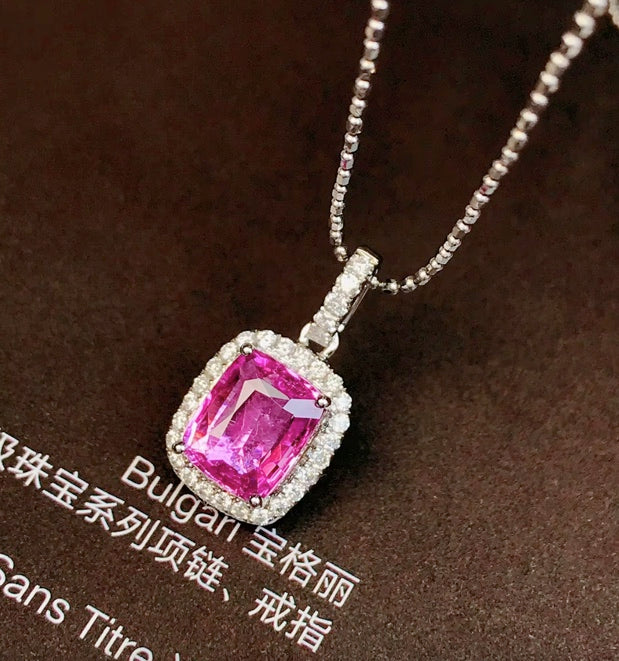 1.17Ct Cushion Cut Pink Sapphire & Diamond Pendant Necklace 18K White Gold, Pink Sapphire & Diamond Pendant Necklace 18K White Gold, Pink Sapphire, Pink Sapphire Necklace, Pink Sapphire Pendant Necklace, Sapphire Necklace, Sapphire Pendant Necklace, White Gold Sapphire Pendant, White Gold Sapphire Necklace, Natural Sapphire, Natural Sapphire Pendant, Natural Pink Sapphire, Pink Sapphire, Pink Sapphire & Diamond, Sapphire & Diamond, Sapphire & Diamond Pendant, Natural Diamond and Sapphire, Sapphire Diamond