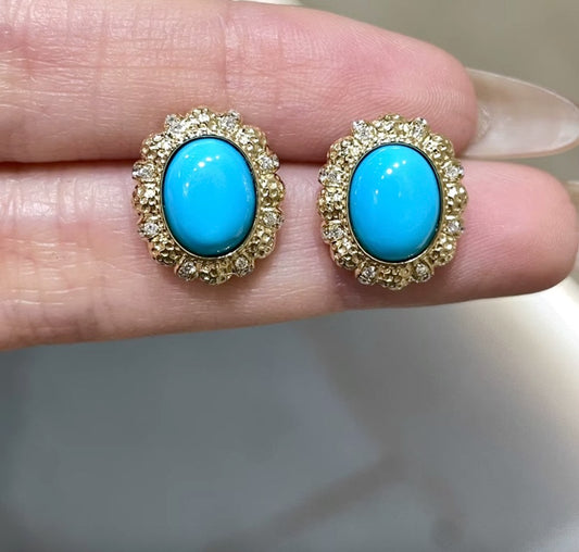 Large Turquoise Stud Earrings, 4 Carat Turquoise Earrings, 18k Yellow Gold Turquoise Stud Earrings, Natural Turquoise Diamond Earrings, High Quality Turquoise Earrings, Turquoise & Diamond Earrings 18k Gold, 18k Yellow Gold Turquoise Jewelry, Turquoise Earrings 18k Gold, Turquoise Stud Earrings Yellow Gold, 18k Gold Turquoise Earrings, Yellow Gold Turquoise Earrings, White Gold Turquoise Earrings, Natural Turquoise, Real Turquoise Jewelry for Women, Genuine Turquoise