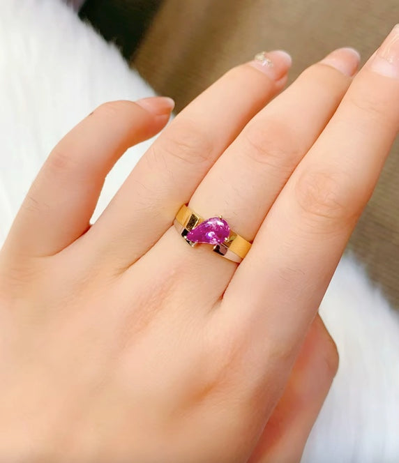 1.58Ct Pear Cut Purple Sapphire Band Ring 18K Yellow Gold, Yellow Gold Gemstone Ring, Solid Gold Gemstone Ring, Pink Gemstone Ring Yellow Gold, 18k Yellow Gold, Yellow Gold Sapphire Ring, 18k Gold Sapphire Ring, Pink Sapphire, Pear Cut, Sapphire, Natural Sapphire, Natural Pink Sapphire, Pink Sapphire Engagement Ring, Solid Gold Sapphire Ring, 18k Gold Purple Sapphire Ring, Sapphire Wedding Ring 18k Gold, Purple Sapphire Wedding Ring 18k Gold