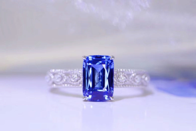 1.61Ct Cushion Cut Cornflower Blue Sapphire & Diamond Ring 18k White Gold, Sapphire Engagement Ring, Sapphire Wedding Ring, Bright Blue Sapphire Ring, Sapphire & Diamond Ring, Sapphire and Diamond Ring, Sapphire Ring 18k Gold, 18k White Gold Sapphire Diamond Ring, Blue Cornflower Sapphire Ring, Cornflower Sapphire, VVS1 Cornflower Sapphire Ring, Cornflower Sapphire Engagement Ring, Bright Blue Sapphire Engagement Ring 18k Gold, 18k Gold Sapphire Ring, 18k Gold Sapphire & Diamond Ring, Natural Sapphire