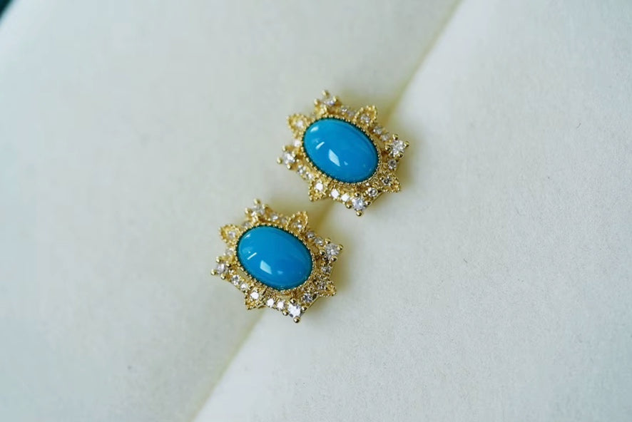 18k Yellow Gold Turquoise Stud Earrings, Natural Turquoise Diamond Earrings, High Quality Turquoise Earrings, Turquoise & Diamond Earrings 18k Gold, 18k Yellow Gold Turquoise Jewelry, Turquoise Earrings 18k Gold, Turquoise Stud Earrings Yellow Gold, 18k Gold Turquoise Earrings, Yellow Gold Turquoise Earrings, White Gold Turquoise Earrings, Natural Turquoise, Real Turquoise Jewelry for Women, Genuine Turquoise