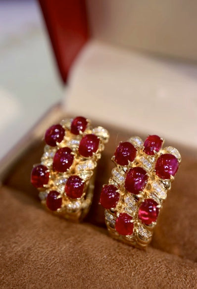 4.60Ct Natural Ruby & Diamond Clip Earrings Solid 18k Yellow Gold