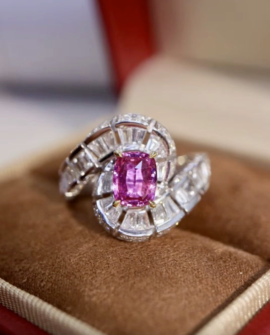 1.60Ct Pink Sapphire Diamond Ring 18K White Gold, Pink Sapphire Ring, Padparadscha Sapphire, Padparadscha Sapphire Wedding Ring, Padparadscha Sapphire Engagement Ring, Padparadscha Sapphire & Diamond Ring, Padparadscha Sapphire and Diamond Wedding Ring, Natural Padparadscha Sapphire Ring, Padparadscha Sapphire Jewelry, 18k Gold Padparadscha Sapphire Ring, Women's Pink Padparadscha Sapphire Ring, White Gold Padparadscha Sapphire Ring