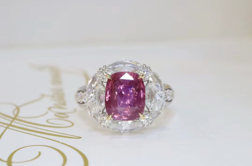 3.04Ct Pink Sapphire & Diamond Engagement Ring 18K White Gold, Pink Sapphire Ring, Padparadscha Sapphire, Padparadscha Sapphire Wedding Ring, Padparadscha Sapphire Engagement Ring, Padparadscha Sapphire & Diamond Ring, Padparadscha Sapphire and Diamond Wedding Ring, Natural Padparadscha Sapphire Ring, Padparadscha Sapphire Jewelry, 18k Gold Padparadscha Sapphire Ring, Women's Pink Padparadscha Sapphire Ring, White Gold Padparadscha Sapphire Ring