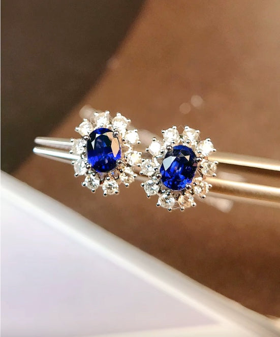 Dark Blue Sapphire Stud Earrings 18K White Gold, Sapphire & Diamond Oval Cut Stud Earrings 18K Gold, Oval Cut Sapphire Earrings, Sapphire Stud Earrings, Sapphire Cluster Stud Earrings, White Gold Sapphire Stud Earrings, Sapphire Stud Earrings, Celestial Sapphire Stud Earrings, Celestial Sapphire, Sapphire Celestial, Sapphire & Diamond Stud Earrings, Diamond & Sapphire Stud Earrings, Sapphire and Diamond Earrings, Sapphire & Diamond Earrings, 18k White Gold Sapphire Earrings, 18k Gold Sapphire & Diamond