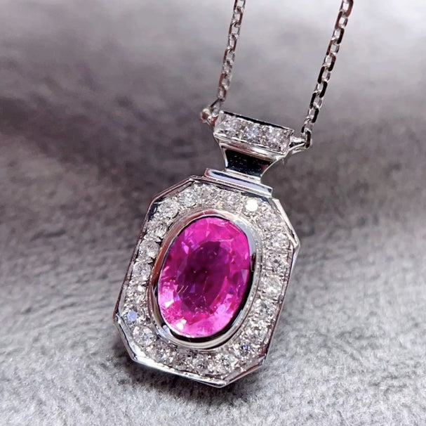 1.1Ct Natural Pink Sapphire & Diamond Pendant Necklace 18K White Gold, Pink Sapphire & Diamond Pendant Necklace 18K White Gold, Pink Sapphire, Pink Sapphire Necklace, Pink Sapphire Pendant Necklace, Sapphire Necklace, Sapphire Pendant Necklace, White Gold Sapphire Pendant, White Gold Sapphire Necklace, Natural Sapphire, Natural Sapphire Pendant, Natural Pink Sapphire, Pink Sapphire, Pink Sapphire & Diamond, Sapphire & Diamond, Sapphire & Diamond Pendant, Natural Diamond and Sapphire, Sapphire Diamond