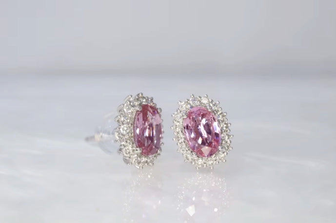 Padparadscha Pink Sapphire Diamond Stud Earrings, Padparadscha Pink Sapphire Jewelry, Natural Padparadscha Pink Sapphire Earrings, Padparadscha Sapphire Earrings, 19k Gold Pink Sapphire Earrings, Pink Sapphire Diamond Earrings, Natural Pink Sapphire Earrings 18k Gold, 18k White Gold PinkSapphire Earrings, natural Pink Sapphire Earrings, Oval Cut Pink Sapphire Earrings, 18k White Gold Sapphire Earrings, 18k White Gold Sapphire Earrings with Diamond, Gift For Wife Pink Sapphire